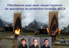 Michael Hollenstein, Fredy Birchmeier et Philipp Lutz réussissent l'examen de spécialiste en protection incendie AECA