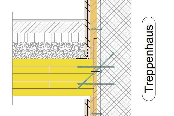 Raccordement du plafond de l'étage au noyau de la cage d'escalier