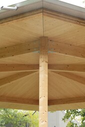 View of corner posts including beam connections