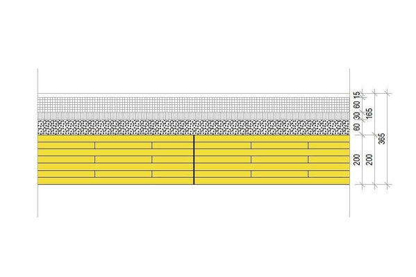 Decken aus CLT-Platten vergossen mit TS3 Technologie, mit Schüttung, Trittschalldämmung und Unterlagsboden
