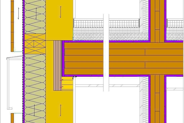Geschossdecken-Details (links Aussenwand mit Fassadenanschluss) und (rechts Innenwand im Gebäude).